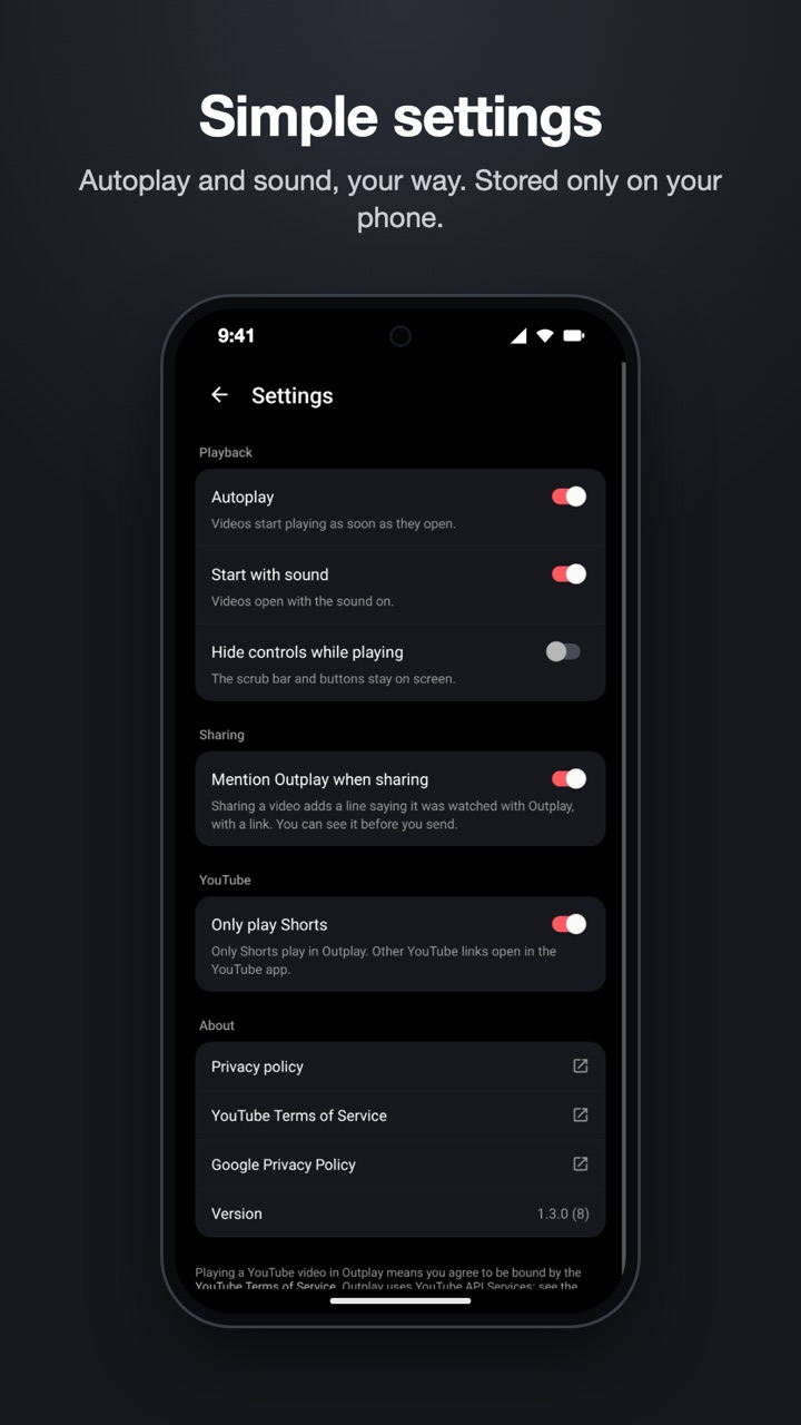The settings screen